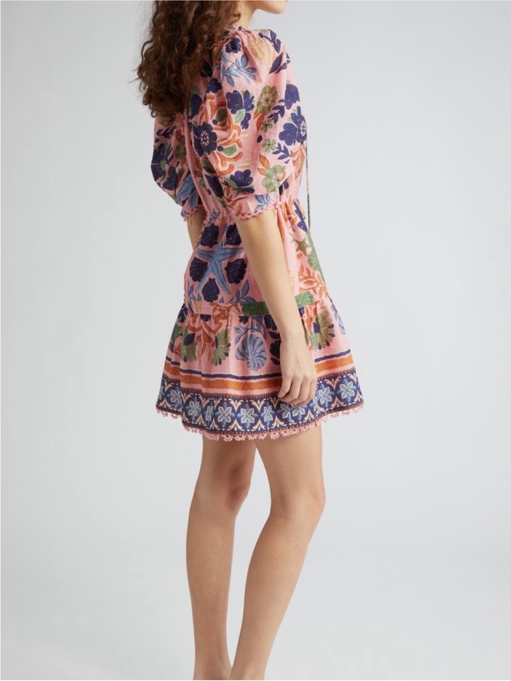 Farm Rio Seashell Tapestry Pink Cotton Mini Dress Women’s Large - Picture 2 of 16